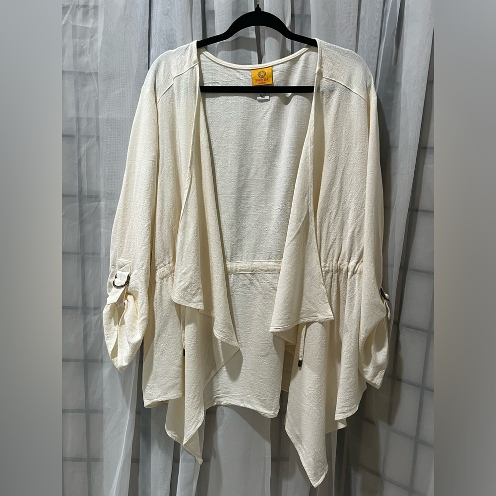 RUBY RD. Lightweight Cream Open-Front Drape Cardigan RAYON LINEN BLEND SIZE 2X - Picture 3 of 12
